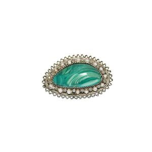Vintage Large Israeli Glass or Eilat Sterling Silver brooch